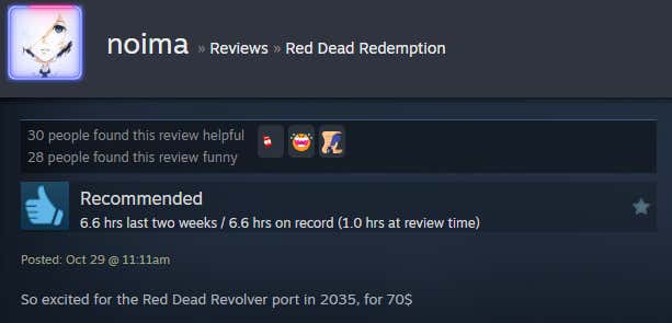 Screenshot of the article titled Red Dead Redemption Remaster, As Reported by Steam Reviews